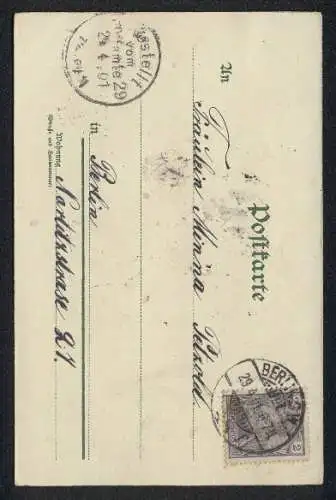 Glitzer-Perl-AK paukender Student am Schreibtisch