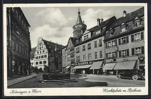 AK Kitzingen a. M., Marktplatz mit Rathaus