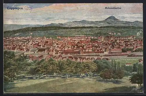 Künstler-AK Göppingen, Gesamtansicht mit Hohenstaufen