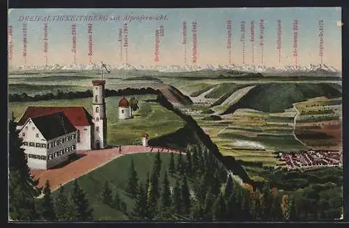 AK Spaichingen, Dreifaltigkeitsberg mit Alpenfernsicht