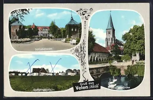 AK Velen, Schlossansicht, Campingplatz, Blick zur Kirche