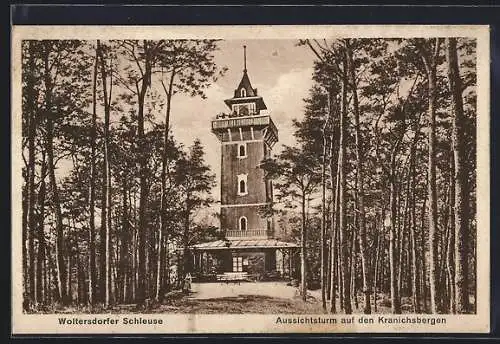 AK Woltersdorf / Erkner, Woltersdorfer Schleuse, Aussichtsturm auf den Kranichsbergen