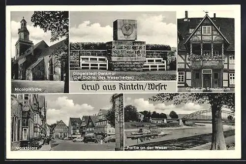 AK Rinteln, Nicolaikirche, Dingelstedt-Denkmal und Marktplatz