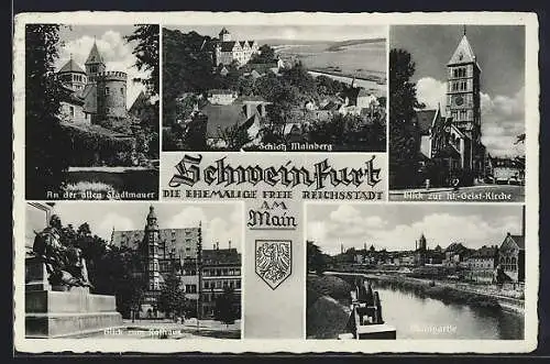 AK Schweinfurt am Main, Schloss Mainberg, Rathaus und Mainpartie