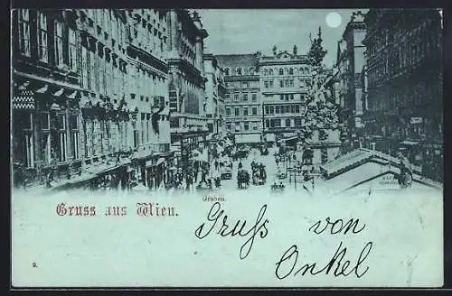 Mondschein-AK Wien, Graben mit Dreifaltigkeitssäule von oben