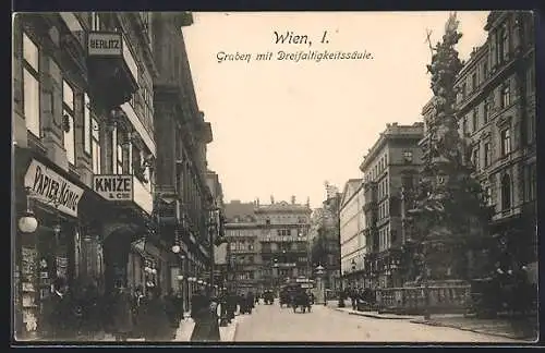 AK Wien, Graben mit Dreifaltigkeitssäule, Geschäft Papier-König