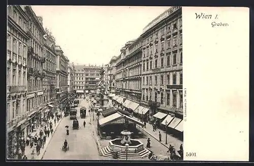 AK Wien, Graben mit Dreifaltigkeitssäule und Strassenbahnen