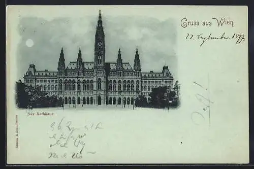 Mondschein-AK Wien, Rathaus bei Vollmond