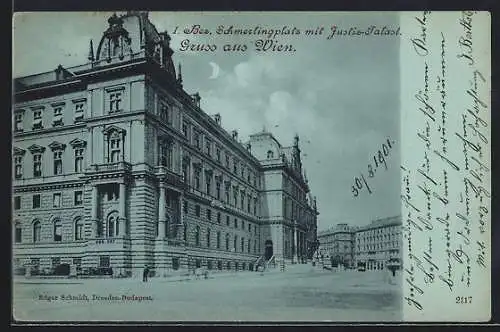 Mondschein-AK Wien, Schmerlingplatz mit Justizpalast