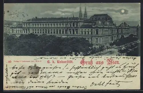 Mondschein-AK Wien, K. k. Universität aus der Vogelschau