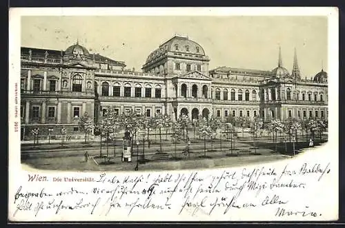 AK Wien, Universität mit Strasse und Litfasssäule