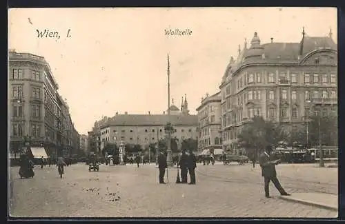 AK Wien, Wollzeile, Ortspartie mit Litfasssäule