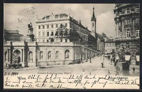 AK Wien, Albrechtsplatz mit Kirche und Reiterdenkmal