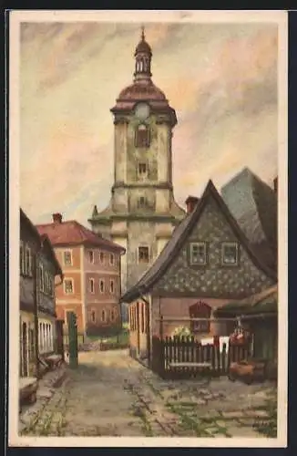 AK Schluckenau / Sluknov, Kirche und Henkestiftung