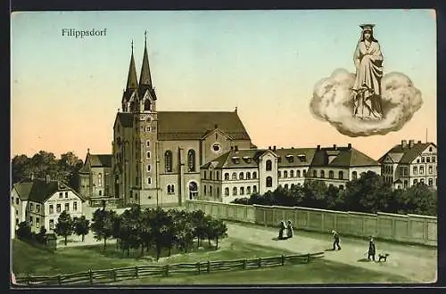 AK Filippsdorf, Ortsansicht mit Wallfahrtskirche, Heiligenbild