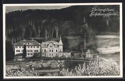 AK Steinschönau, Hotel Erholungsheim mit blühenden Bäumen