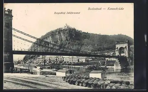 AK Bodenbach, Kettenbrücke und Bergschloss Schäferwand