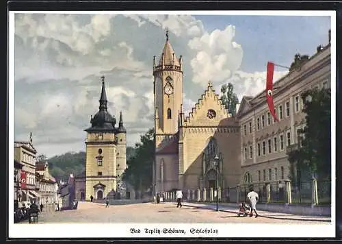 AK Bad Teplitz-Schönau, Schlossplatz mit n