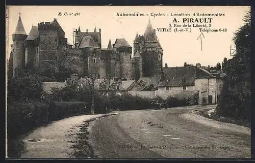 AK Vitré /I.-et-V., Le Château, A. Pirault, Location d`Automobiles, 3, Rue de la Liberté, 3