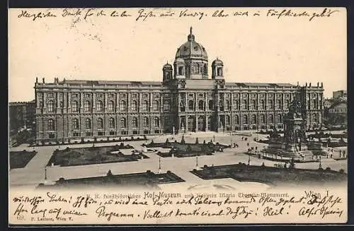 AK Wien, K. K. kunsthistorisches Hof-Museum und Kaiserin Maria Theresia-Monument