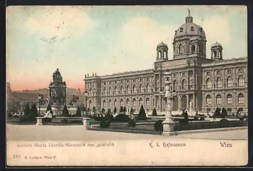 AK Wien, K. K. Hofmuseum und Kaiserin Maria Theresia-Monument von Zumbusch