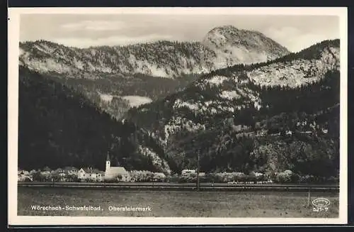 AK Wörschach-Schwefelbad /Obersteiermark, Ortsansicht vor Bergpanorama