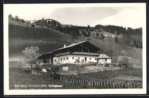 AK Saalbach-Hinterglemm, Kolligbauer mit Berglandschaft