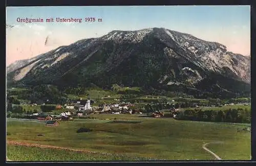 AK Grossgmain, Blick zum Ort mit Untersberg