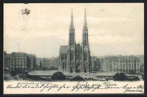 AK Wien, Maximiliansplatz mit Votivkirche