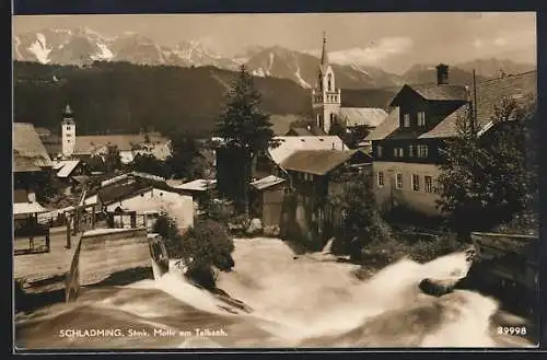 AK Schladming /Stmk., Talbach mit Kirche