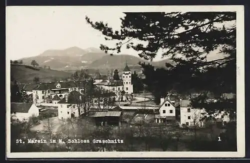 AK St. Marein im M., Schloss Graschnitz aus der Vogelschau