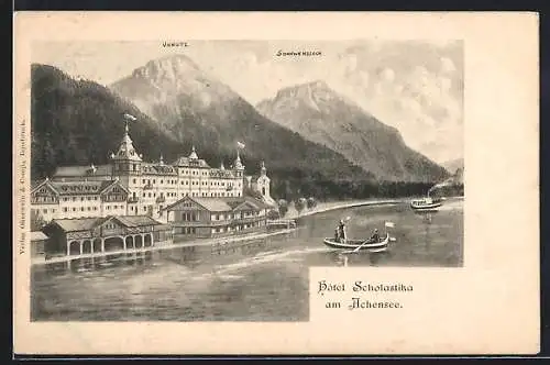 AK Achenkirch, Hotel Scholastika am Achensee mit Unnutz und Sonnwendjoch