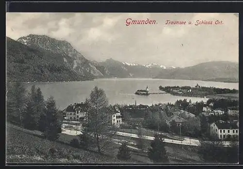 AK Gmunden, Traunsee und Schloss Ort