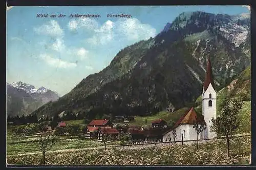 AK Dalaas, Wald an der Arlbergstrasse, Gesamtansicht mit Bergen