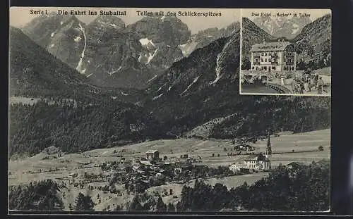 AK Telfes, Gesamtansicht mit Hotel Serles im Stubaital