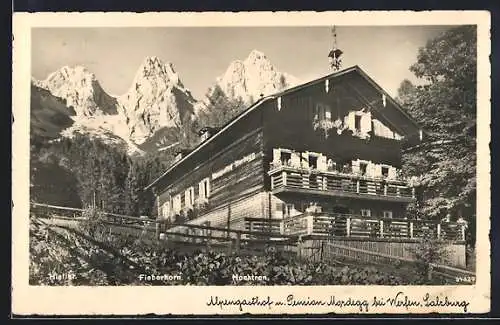 AK Werfen /Salzburg, Alpengasthof und Pension Mordegg mit Bergpanorama