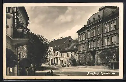 AK Gleisdorf, Sparkasse und Bäckerei Josef Waitzl