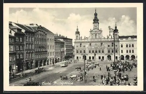 AK Ceské Budejovice, Strassenpartie mit Rathaus