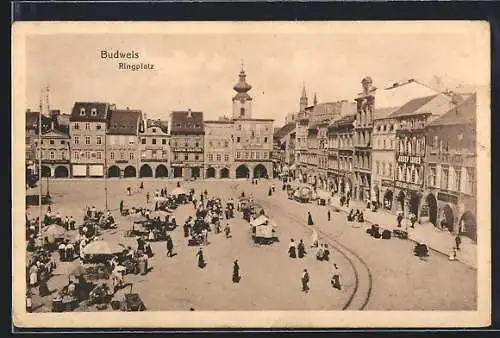 AK Budweis, Ringplatz mit Markt