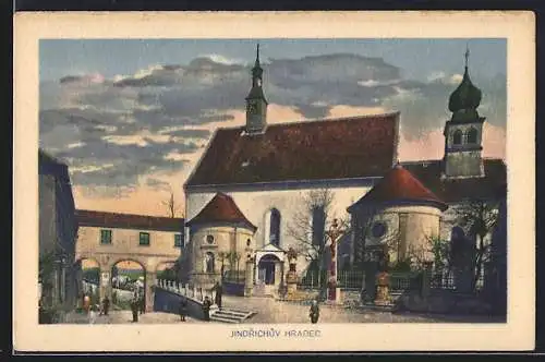 AK Jindrichuv Hradec, Strassenpartie mit Kirche