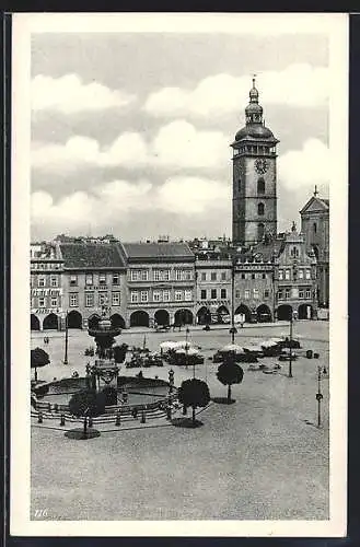 AK Budweis / Ceske Budejovice, Marktplatz mit Samsonbrunnen