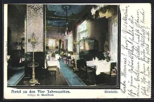 AK Hannover, Hotel Zu den Vier Jahreszeiten, Weinhalle, Bes. C. Wedekind