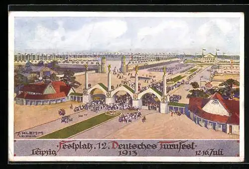 Künstler-AK Leipzig, Festplatz zum 12. Deutschen Turnfest 1913, von J. Klemm