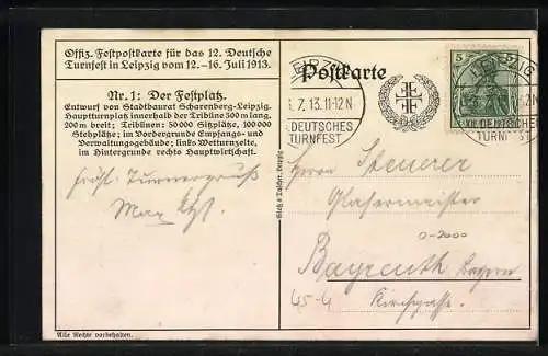 Künstler-AK Leipzig, Festplatz zum 12. Deutschen Turnfest 1913, von J. Klemm