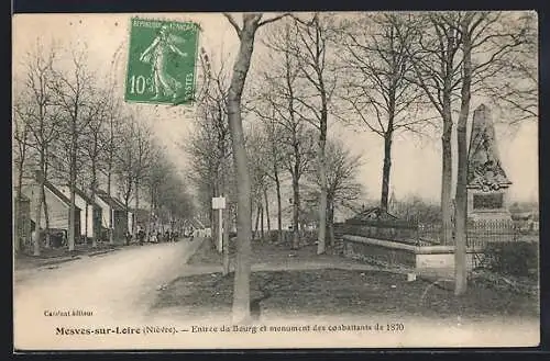 AK Mesves-sur-Loire /Nièvre, Entrée du Bourg et monument des conbattants 1870