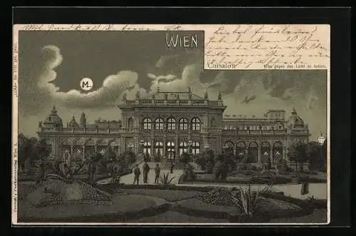 Lithographie Wien, Cursalon bei Nacht, Halt gegen das Licht