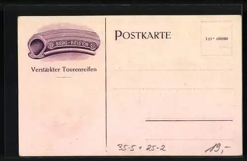 AK Arthur Stellbrink, Reklame für Excelsior-Pneumatik, Motorrad und Fahrrad, Europameister 1908, Steherrennen