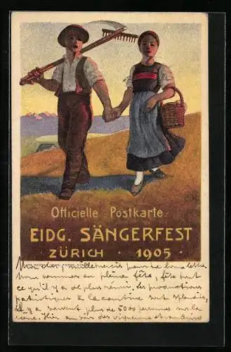 Künstler-AK Zürich, Eidg. Sängerfest 1905, Bauern Hand in Hand