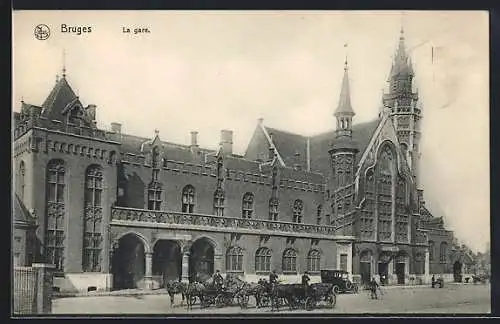 AK Bruges, La Gare, Pferdekutschen