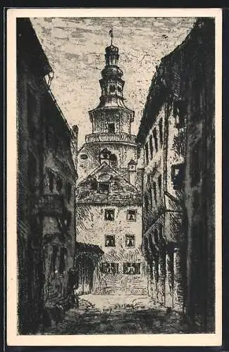 Künstler-AK Regensburg, Blick in die Krebsgasse